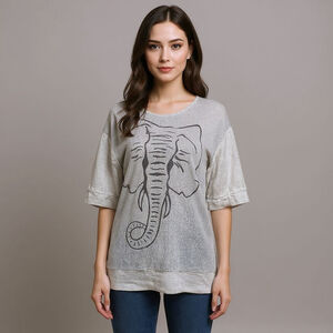 Liz Alig Elephant Graphic Short Grey Sleeve Tee - XS